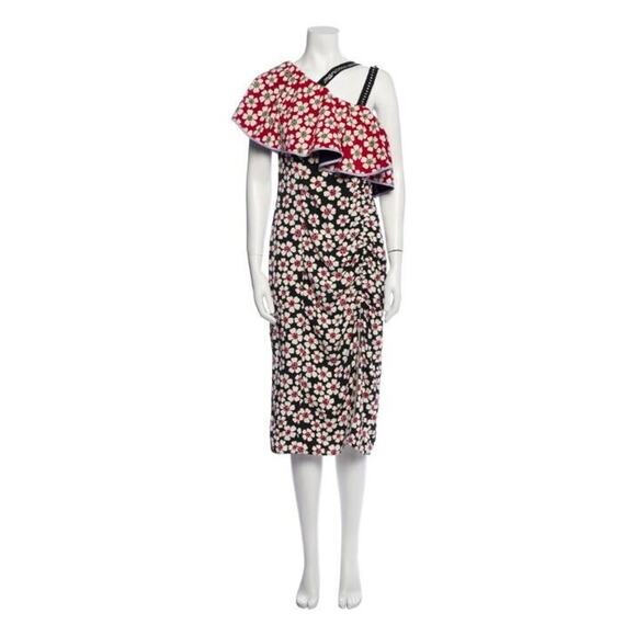 Marianna Senchina Sz S Avant Garde One Shoulder Floral Ruffle Dress Bling Strap - Picture 3 of 12